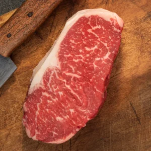 choice+ strip steak white gold label